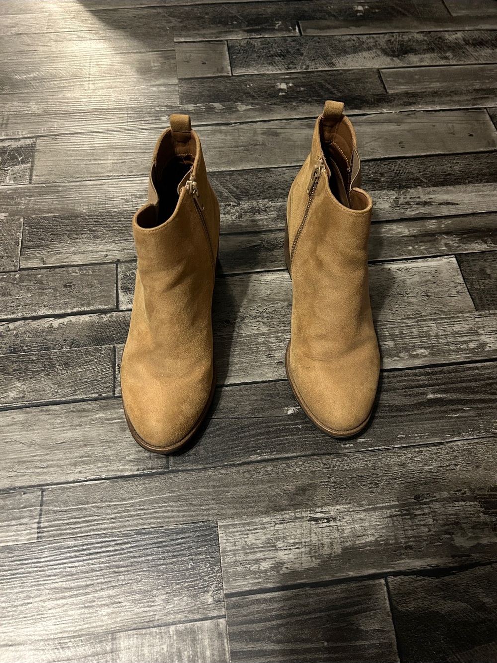 White Mountain Tan Suede Ankle Booties with Side Zip - Picture 2 of 6